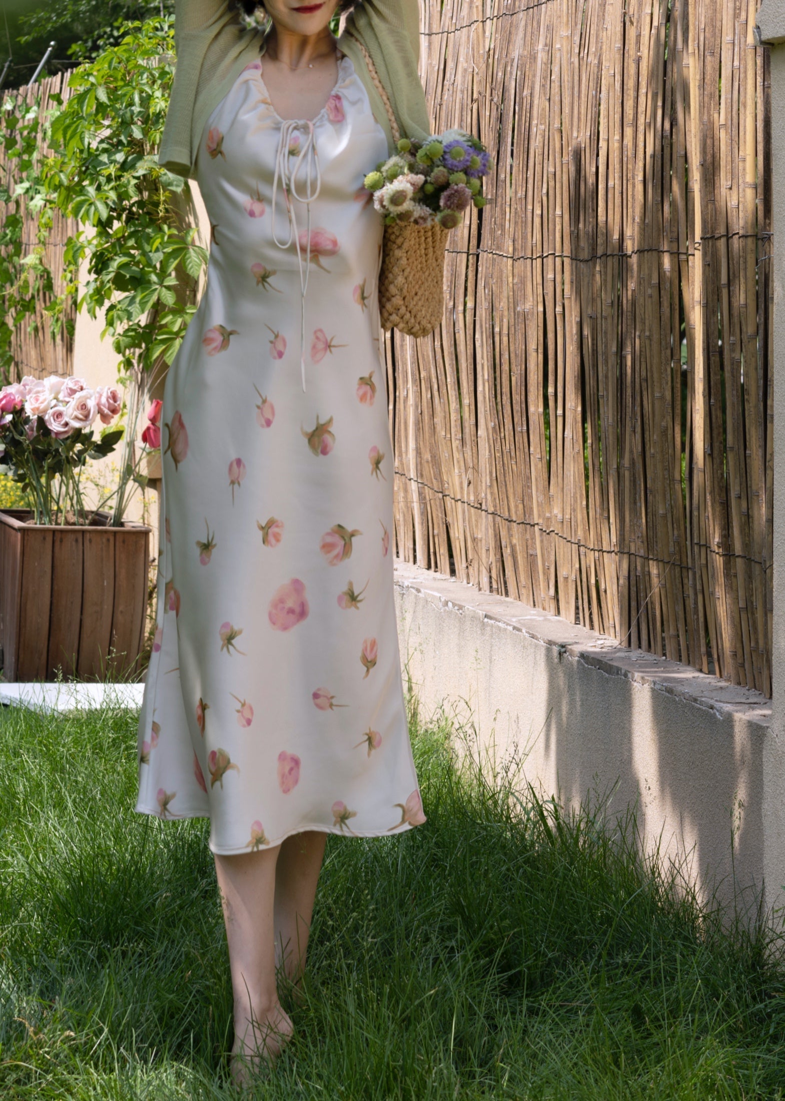 Light pink rose bud sleeveless long dress