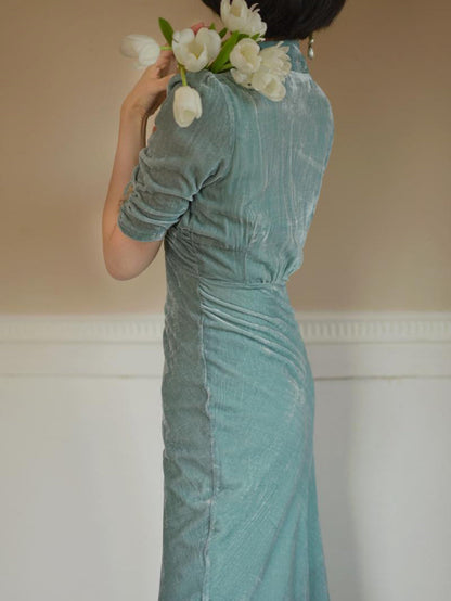 light blue lady velvet dress