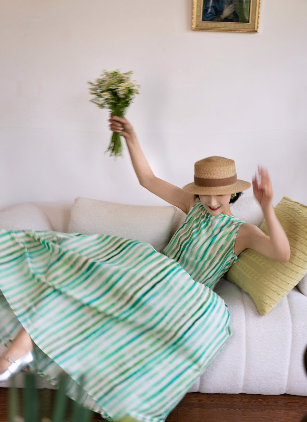 Water balloon striped long French dress