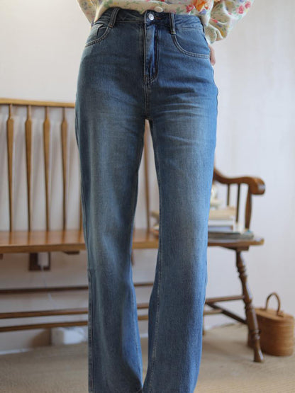 Indigo blue high waist wide leg denim