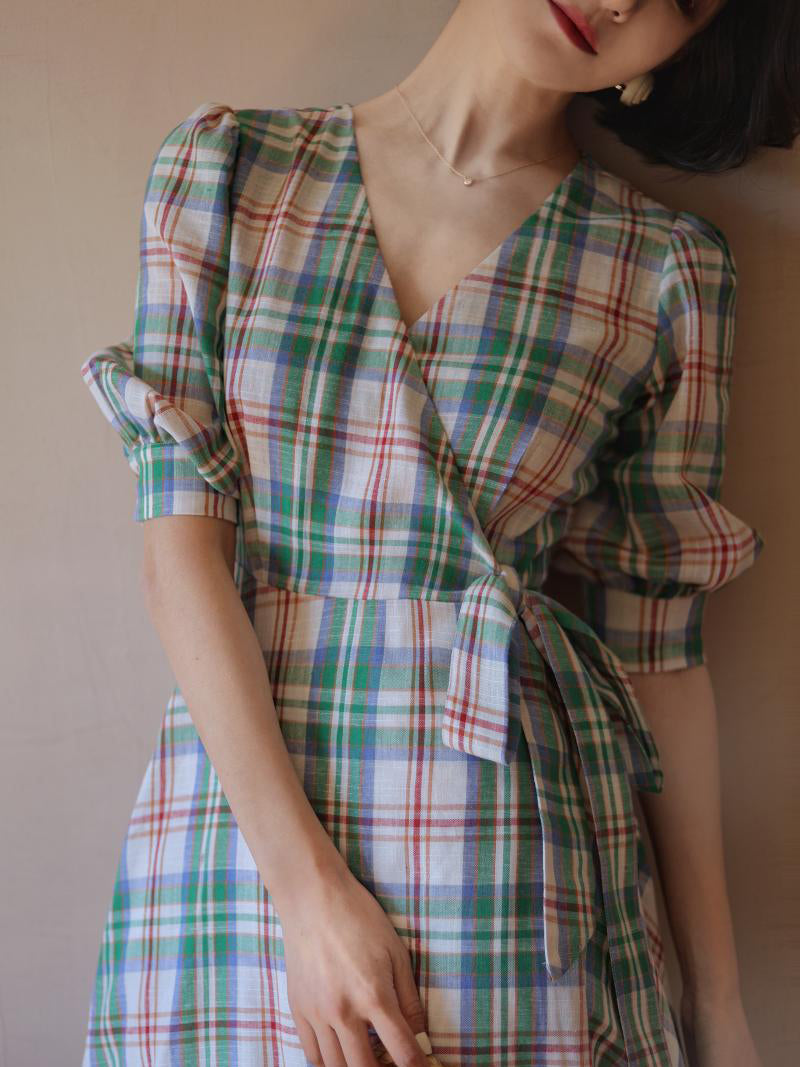 Green red plaid retro dress