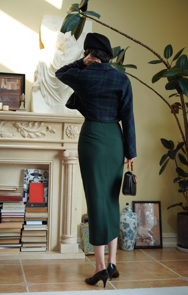 Dark Green Lady Tweed Tube Skirt