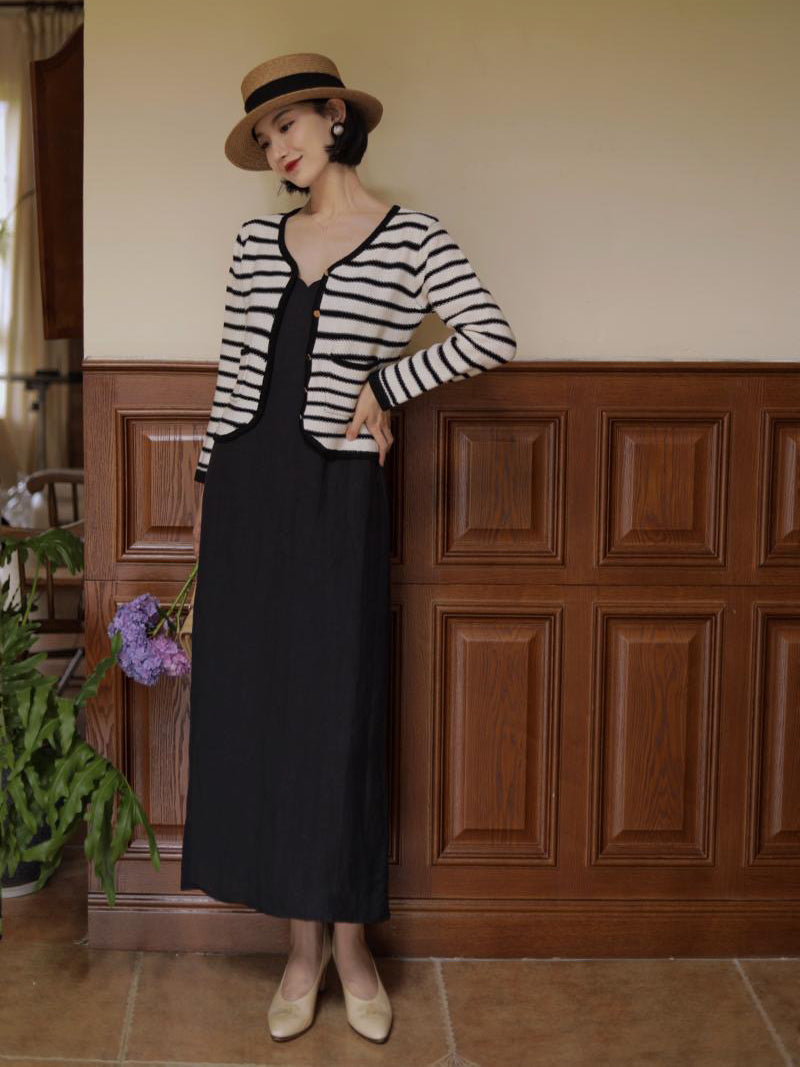 Black striped classic cardigan