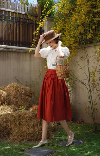 red bouquet medieval embroidery blouse