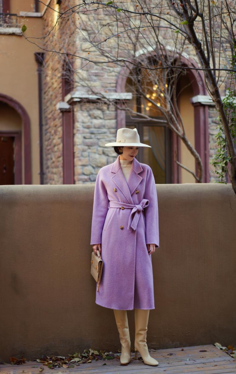 Purple lady long wool coat