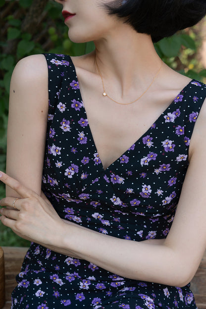 Violet pattern retro sleeveless dress