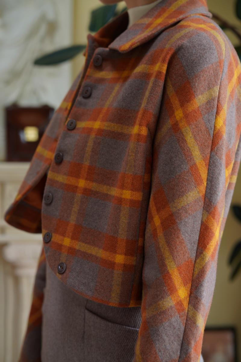 Gray orange plaid classical short jacket