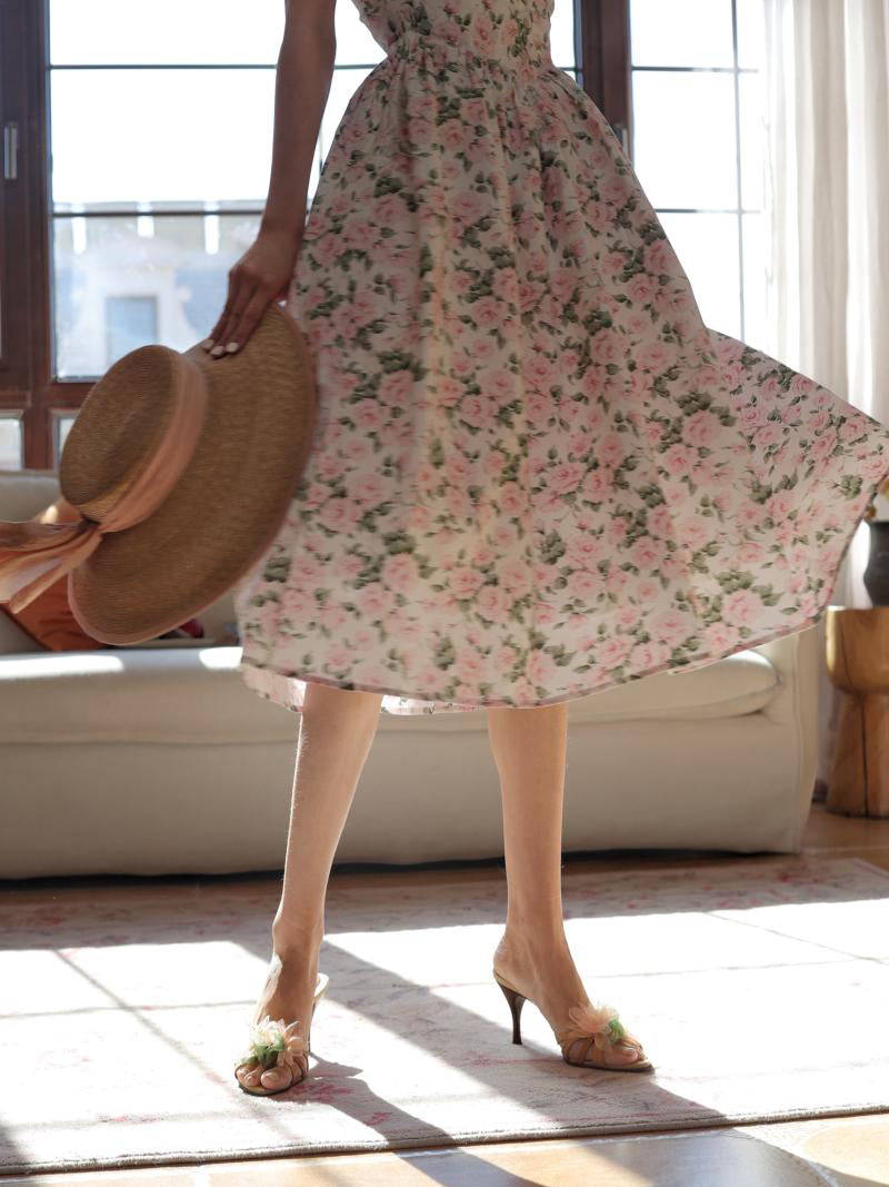 Pink rose flower crowd retro dress