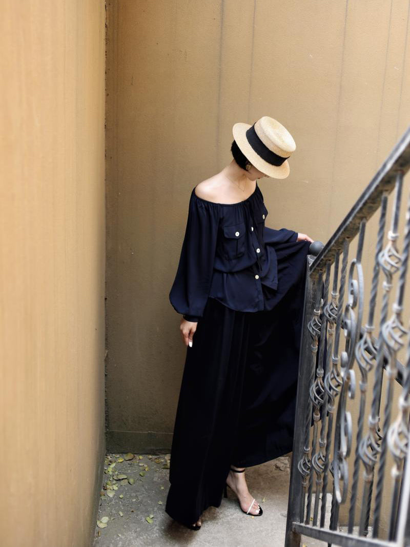 dark blue lady vintage blouse