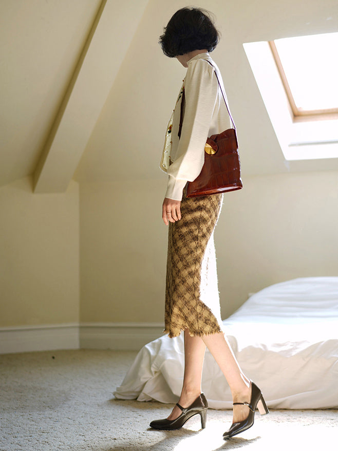 Western plaid high waist tweed skirt