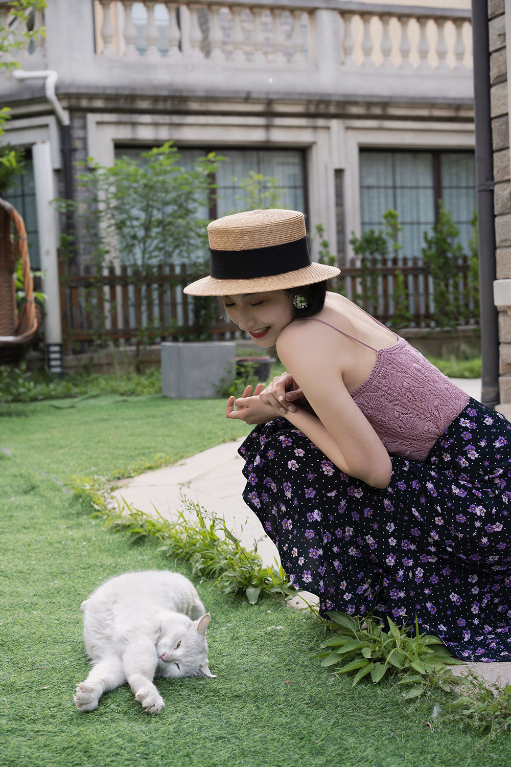 purple flower retro middle skirt