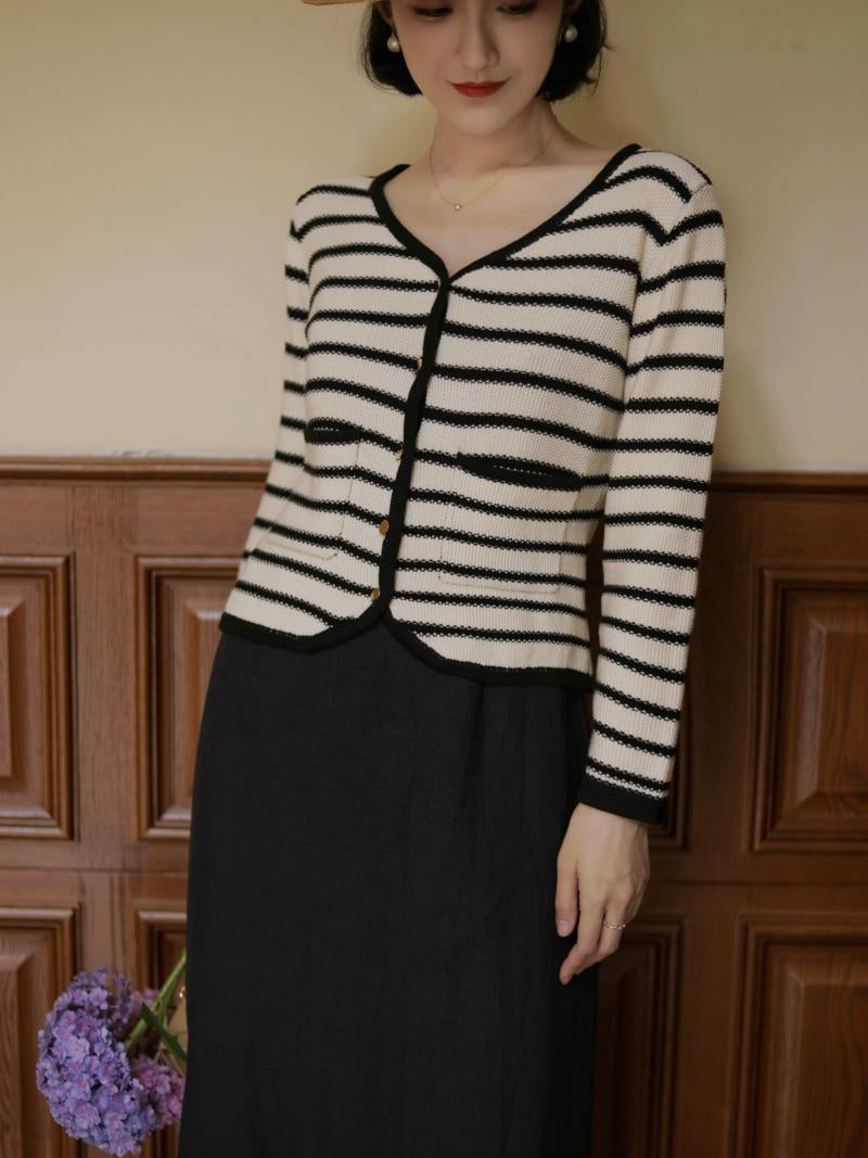 Black striped classic cardigan