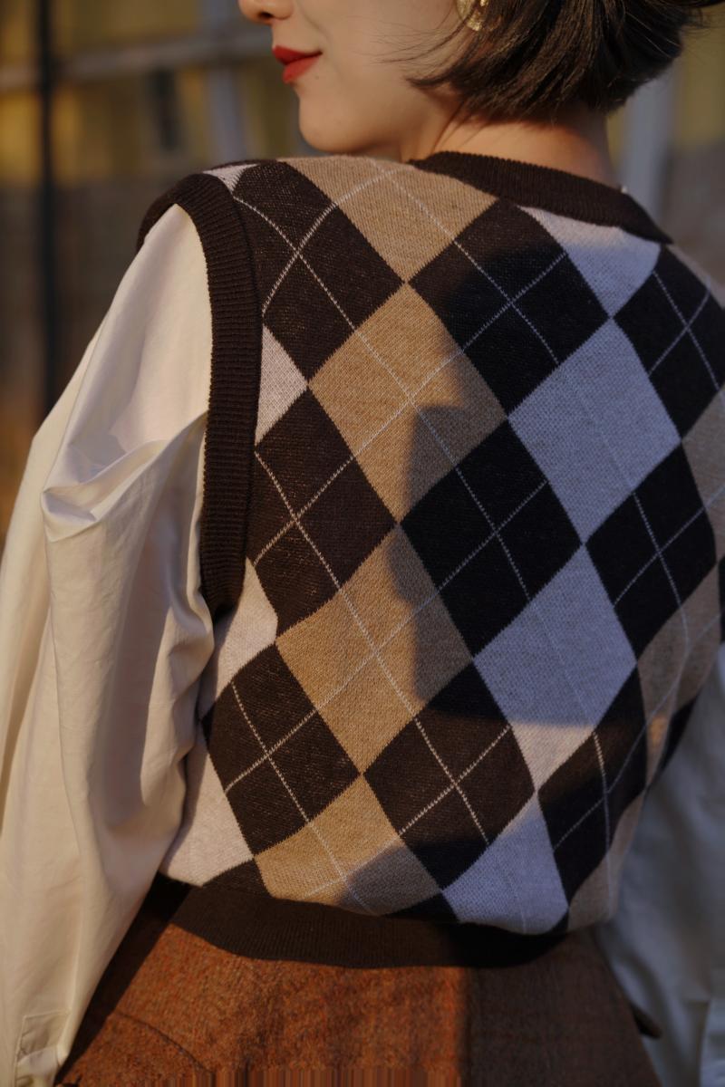 Rhombus Plaid Retro Knit Vest