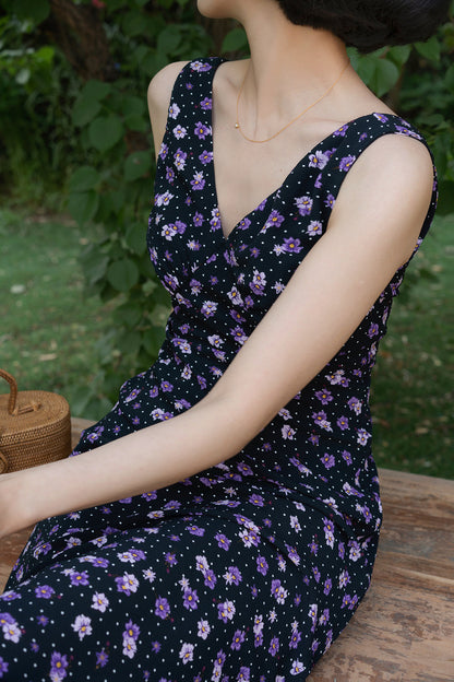 Violet pattern retro sleeveless dress