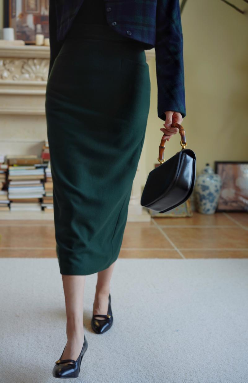 Dark Green Lady Tweed Tube Skirt