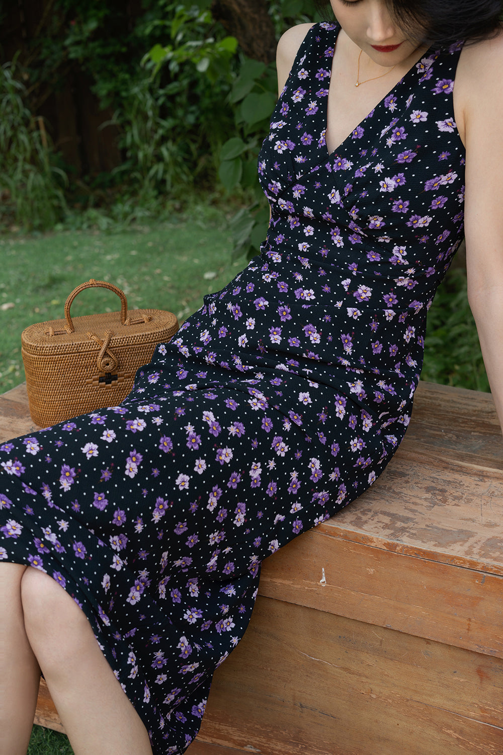 Violet pattern retro sleeveless dress