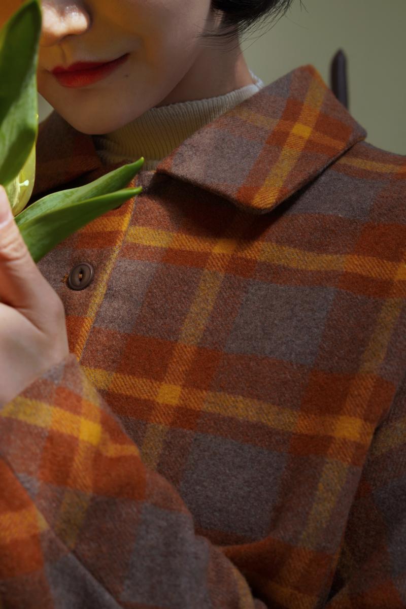 Gray orange plaid classical short jacket