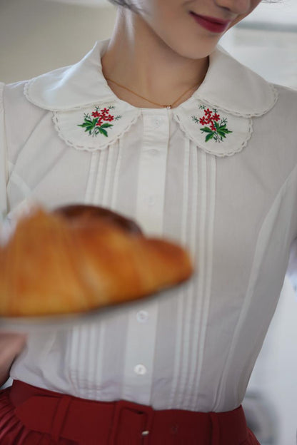 red bouquet medieval embroidery blouse