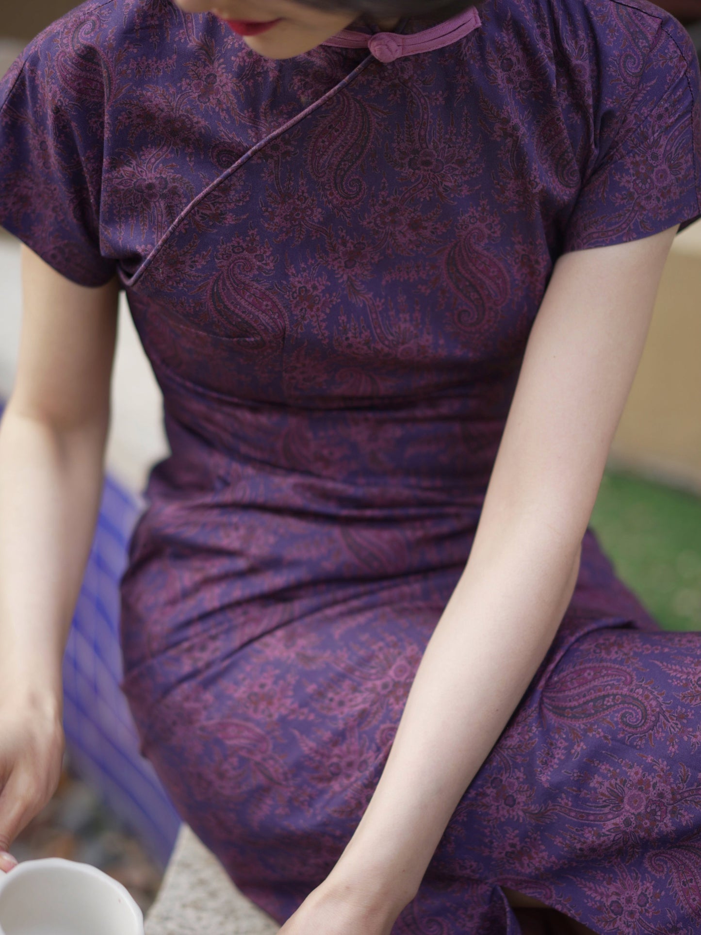 purple floral cheongsam dress