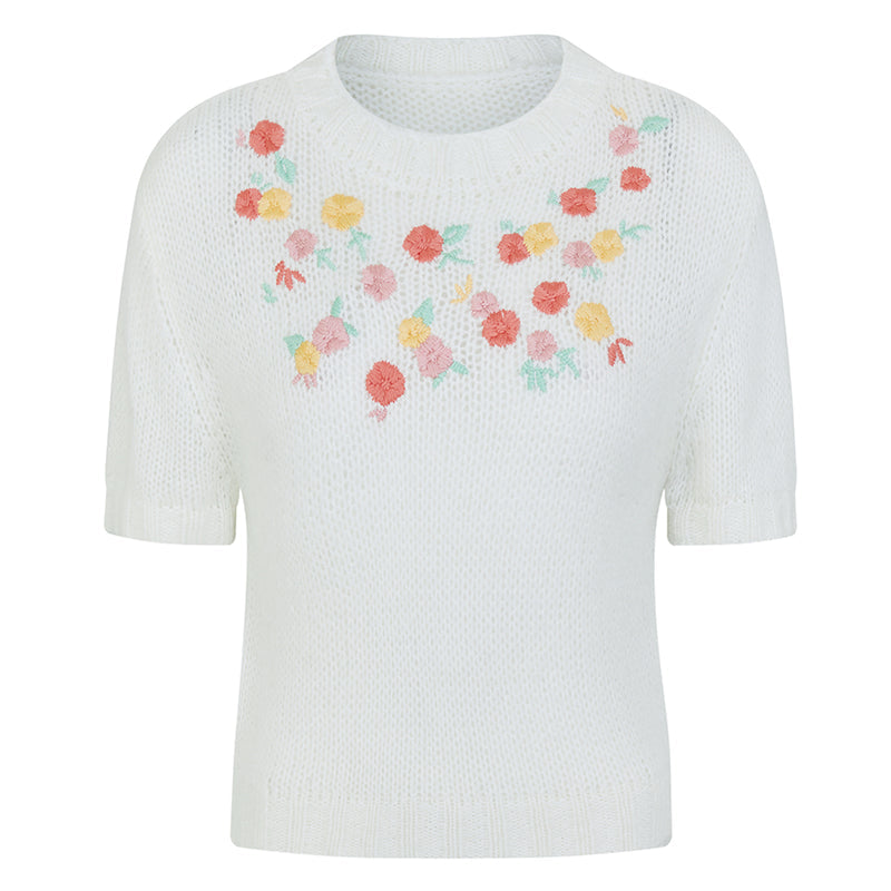 Blooming embroidery slim knit