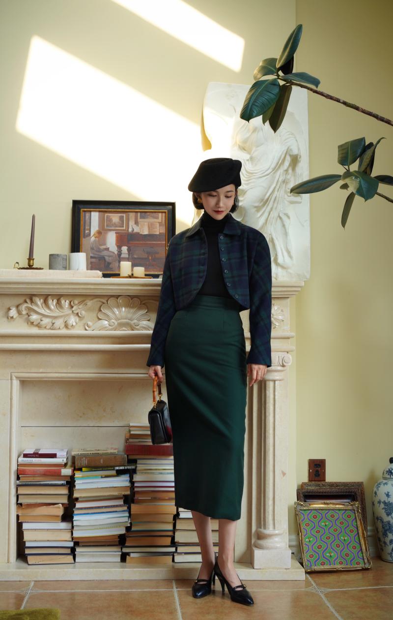 Dark Green Lady Tweed Tube Skirt