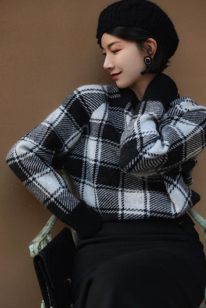 plaid retro sweater and cardigan