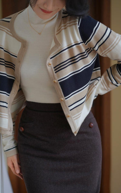 Lady's Striped Knit Cardigan