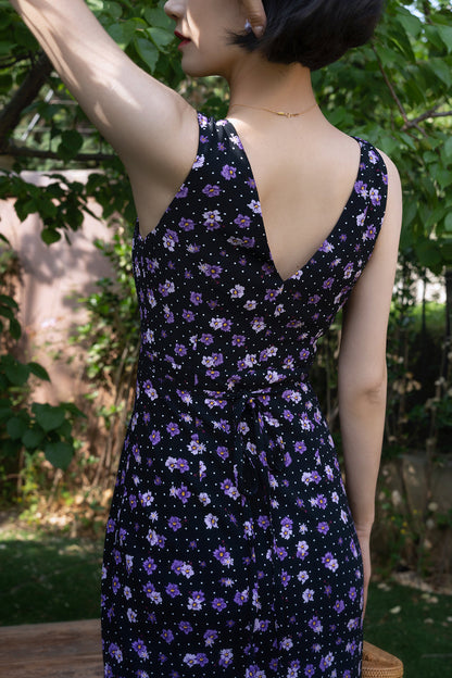 Violet pattern retro sleeveless dress