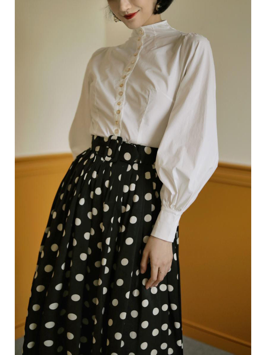 Black lady polka dot umbrella skirt