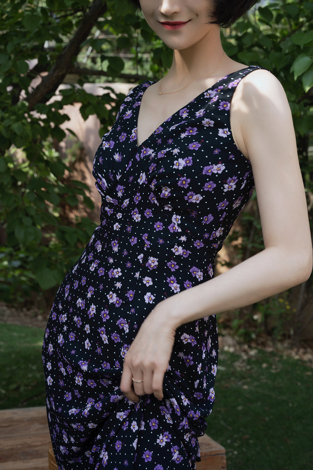 Violet pattern retro sleeveless dress