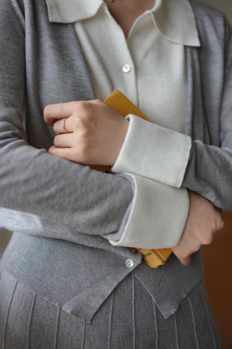 Lady's Gray Knit Cardigan Top