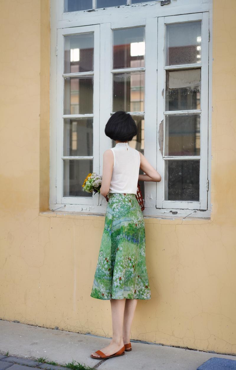 Garden oil painting wrap skirt