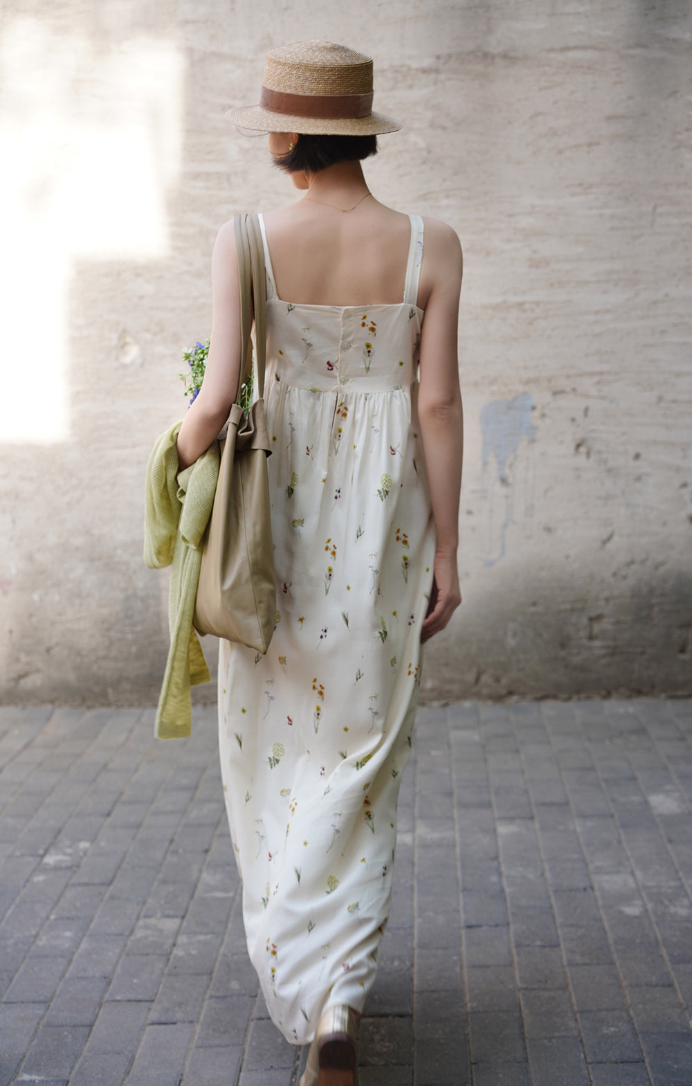 Pressed flower strap long dress