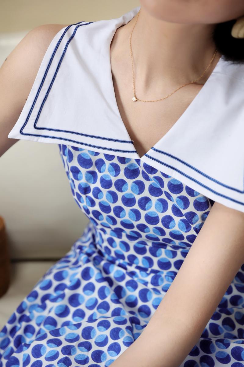 Blue indigo polka dot classical dress