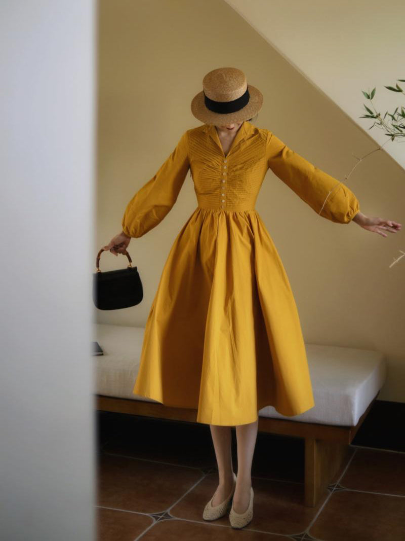 Wisteria Yellow Lady Hepburn Dress