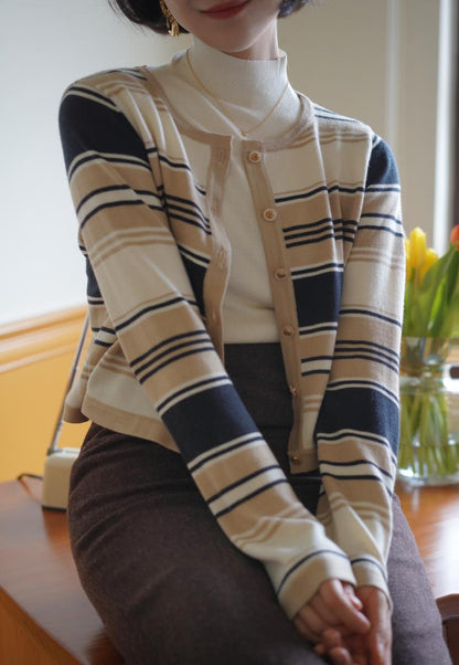 Lady's Striped Knit Cardigan