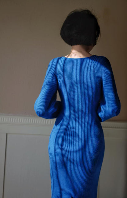 blue lady knit dress