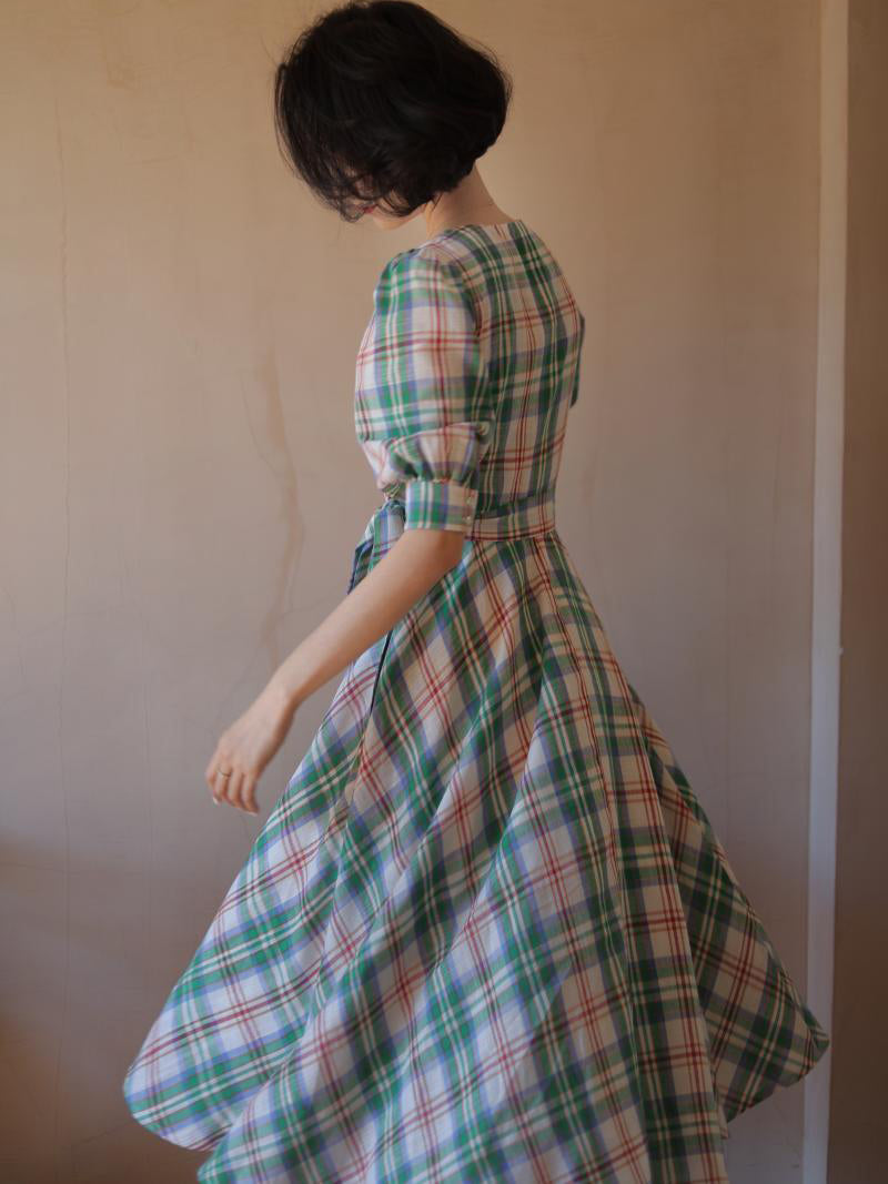 Green red plaid retro dress