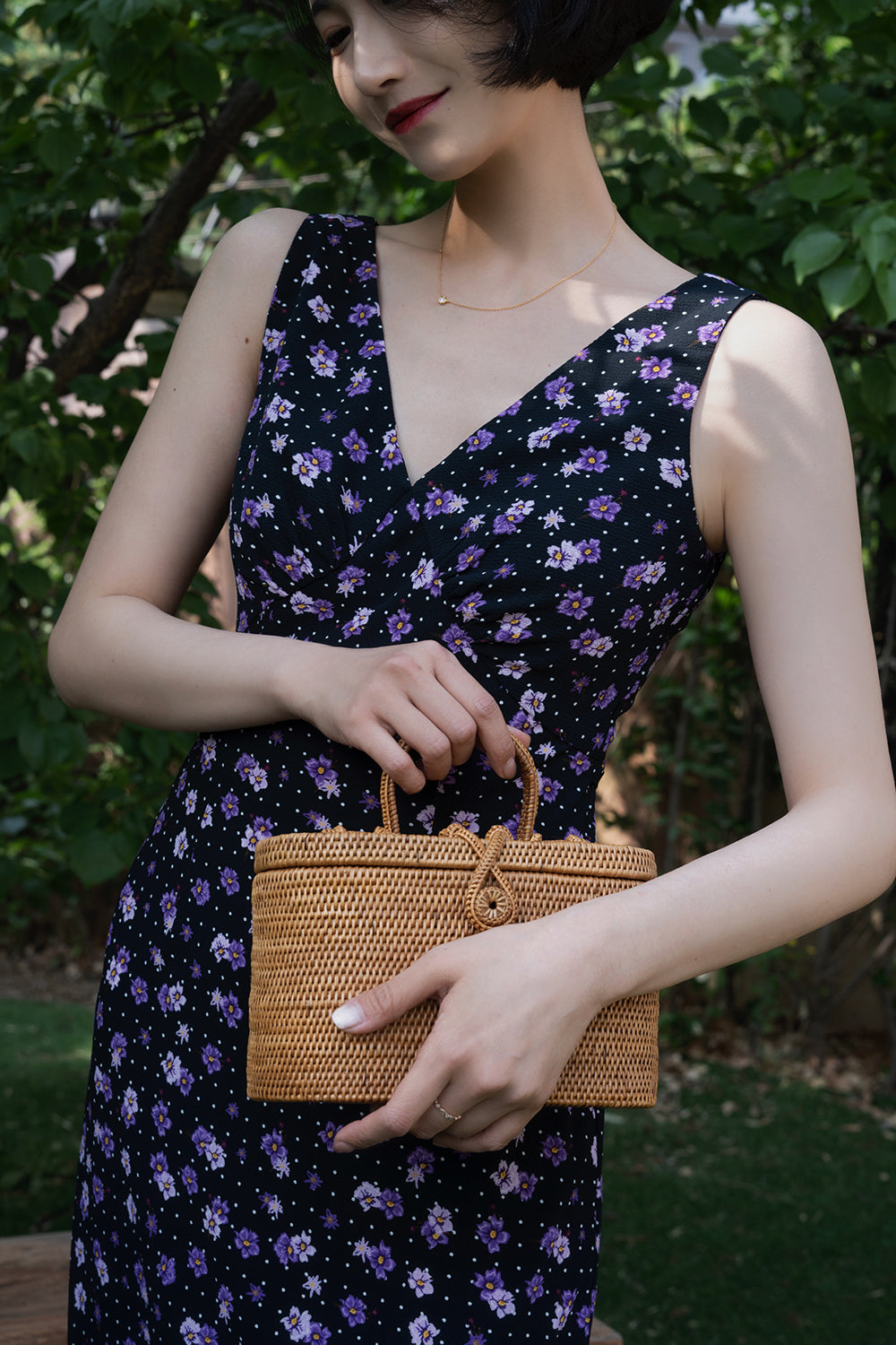 Violet pattern retro sleeveless dress