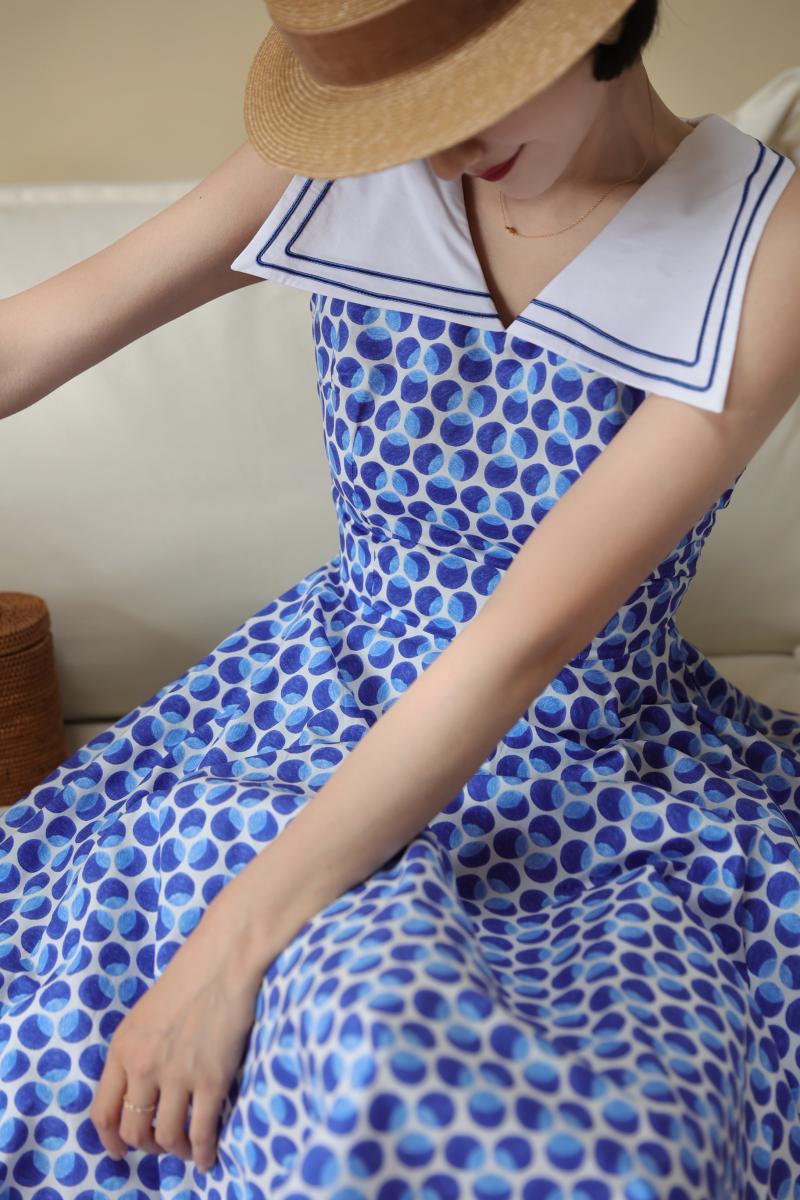 Blue indigo polka dot classical dress