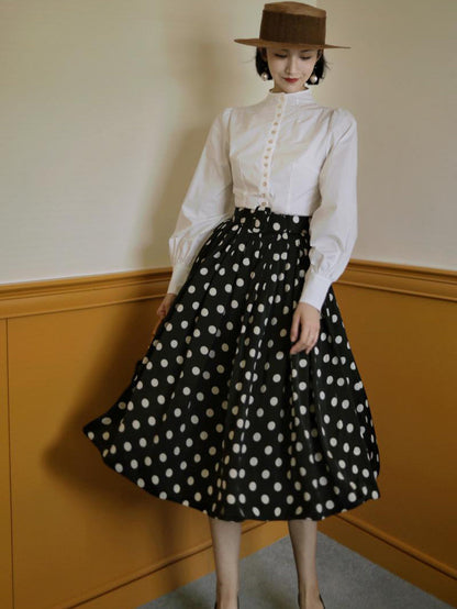 Black lady polka dot umbrella skirt