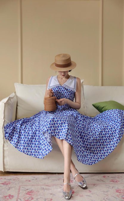 Blue indigo polka dot classical dress