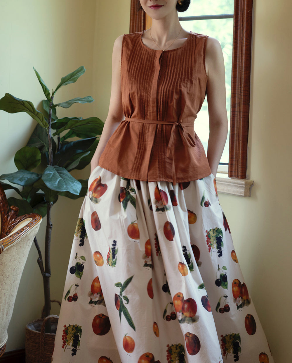 Fruit specimen flare long skirt