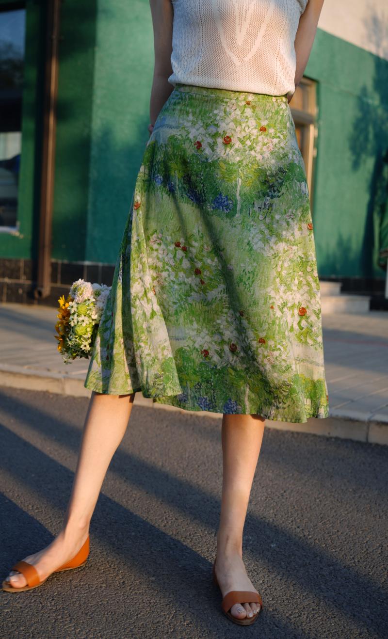 Garden oil painting wrap skirt