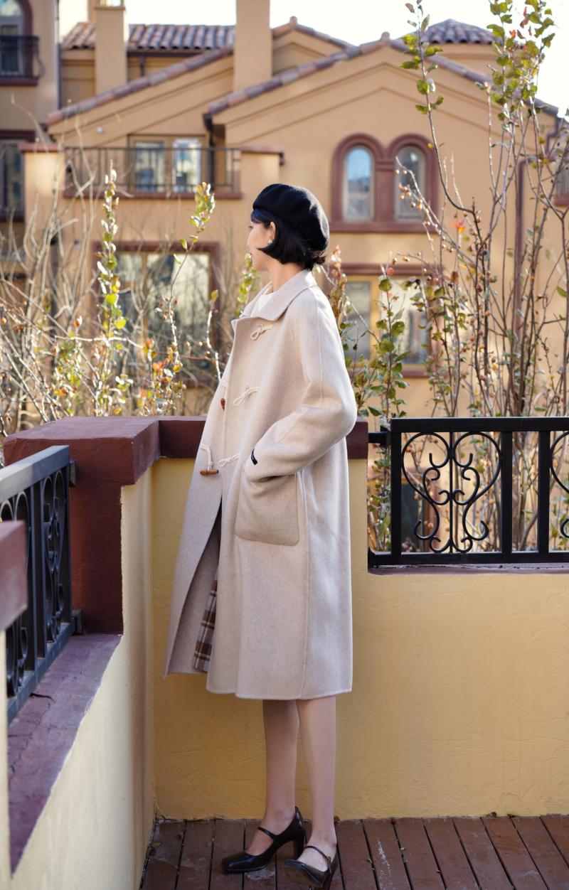 White Brown Lady Classical Duffle Coat