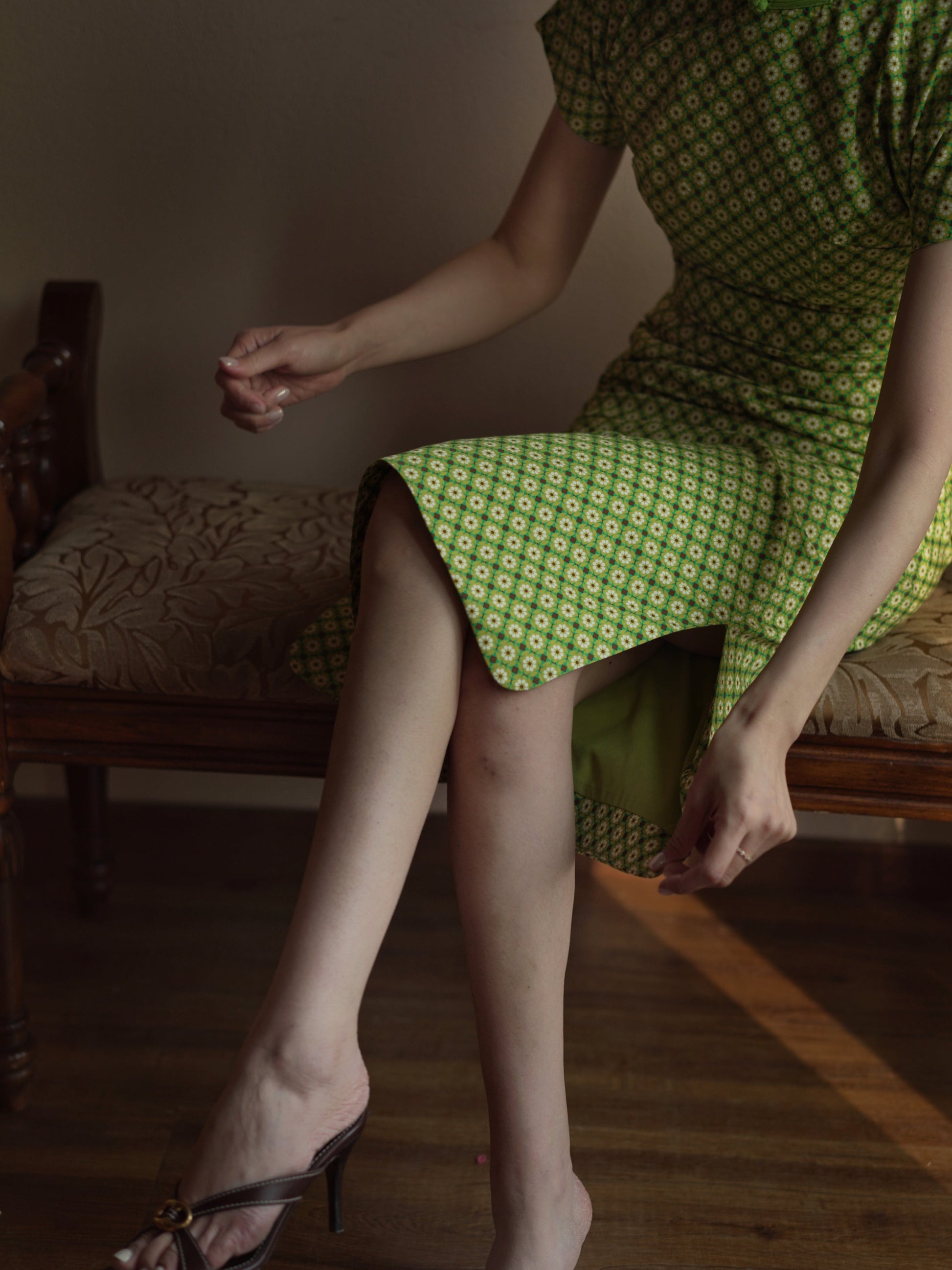 yellow green cheongsam dress