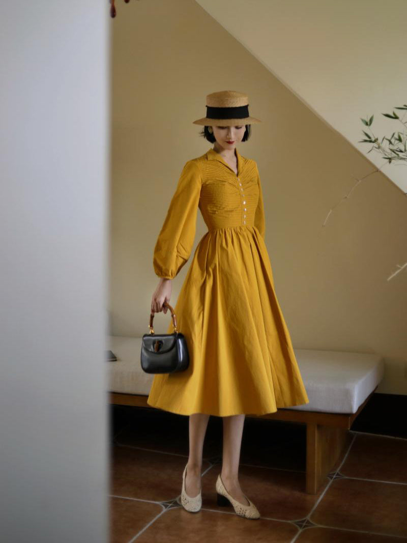 Wisteria Yellow Lady Hepburn Dress