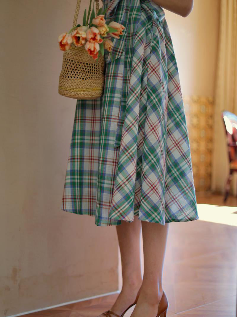 Green red plaid retro dress