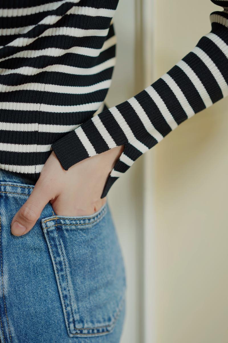 Black and white striped slim knit