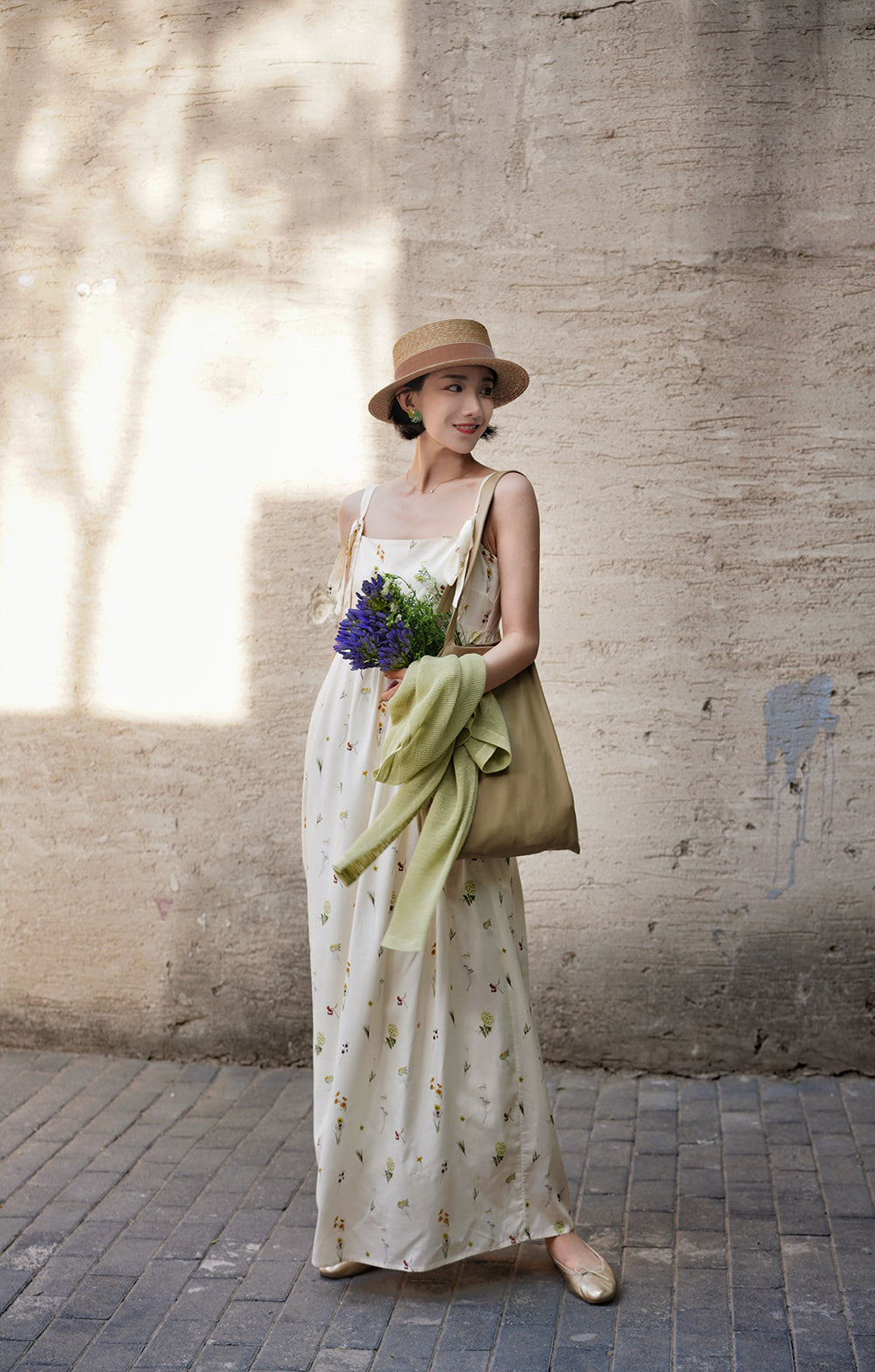 Pressed flower strap long dress